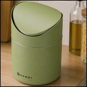 Zielona śmietniczka metalowy kosz stołowy z uchylną pokrywą 1,2l Hendi