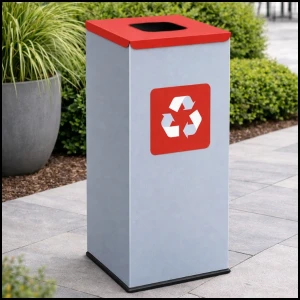 Kosz do segregacji 60L odpady stalowy 30.5x30.5x70cm czerwona pokrywa