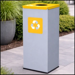 Kosz do segregacji 60L odpady stalowy 30.5x30.5x70cm żółta pokrywa