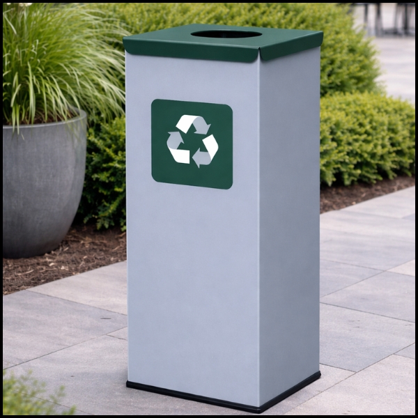 Kosz do segregacji 60L odpady stalowy 30.5x30.5x70cm zielona pokrywa  (1).jpg