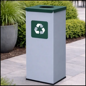 Kosz do segregacji 60L odpady stalowy 30.5x30.5x70cm zielona pokrywa 