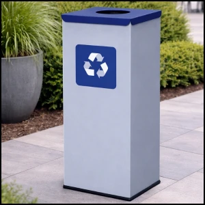 Kosz do segregacji 60L odpady stalowy 30.5x30.5x70cm niebieska pokrywa 