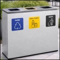 Srebrny kosz 180L na śmieci odpady do segregacji 3 komory stalowy
