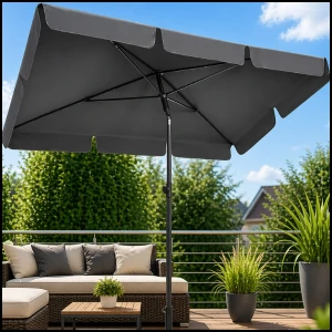 Grafitowy parasol balkonowy 200x130cm prostokątny,  łamany, ogrodowy