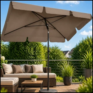 Beżowy parasol balkonowy 200x130cm prostokątny,  łamany, ogrodowy