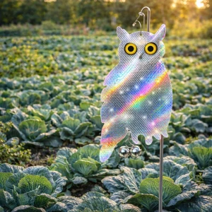 Zawieszana sowa stojąca efekt hologramu odstraszacz gołębi ptaków + dzwonek