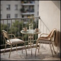 Beżowy stolik balkonowy na balkon i taras  okrągły stół szklany 60 cm  metalowy (2).jpg