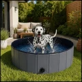 Szary basen dla psa i zwierząt ogrodowy, rozporowy, składany, lekki 120x30 cm, 310L (4).jpg