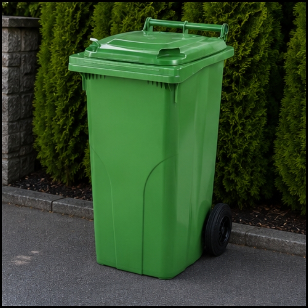 Zielony pojemnik z klapą kubeł kosz na odpady śmieci z atestami  120 L (2).jpg