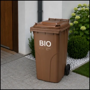Brązowy pojemnik z klapą kubeł kosz na BIO odpady śmieci z atestami  240 L