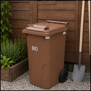 Brązowy pojemnik z klapą kubeł kosz na BIO odpady wentylowany z atestami  240 L