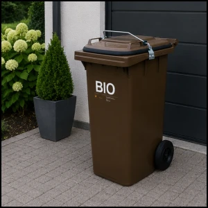 Brązowy kosz pojemnik kubeł ze szczelną pokrywą na śmieci i odpady BIO 240 L