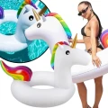 Białe dmuchane koło do pływania jednorożec na plażę, basen i wakacje (5).jpg