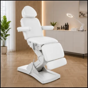 Biały fotel kosmetyczny do tatuażu masażu spa z pilotem BOLZANO