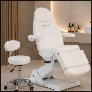 Biały elektryczny fotel kosmetyczny do tatuażu masażu spa 350W + krzesło PORTICI