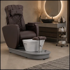 Brazowy fotel podologiczny kosmetyczny do pedicure z brodzikiem elektryczny BOGOTA