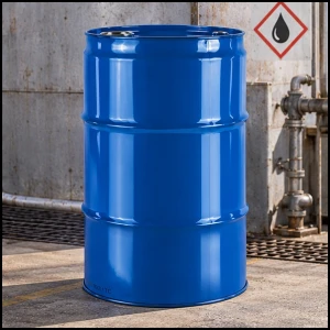 Niebieska duża beczka stalowa metalowa TH 60L Korki 2" i 3/4" z wiekiem