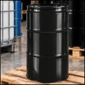 Czarna duża beczka stalowa metalowa TH 60L Korki 2 i 34 z wiekiem (1).jpg