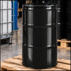 Czarna duża beczka stalowa metalowa TH 60L Korki 2" i 3/4" z wiekiem