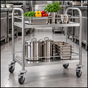 Wózek kelnerski ze stali nierdzewnej z relingami - 2 półki Royal Catering