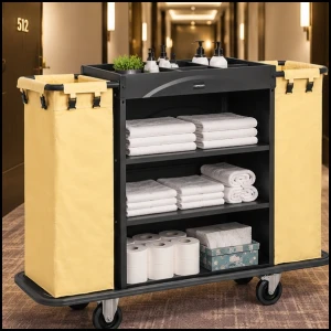 Wózek serwisowy hotelowy do sprzatania 2 worki 3 półki do 150 kg