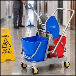 Wózek do mycia podłóg z wyciskarką prasą do mopa płaskiego dwa wiadra 2 x 20 L
