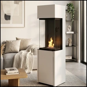 Biały biokominek wolnostojący BEV, na bioetanol, Arcticon Planika, moc 3,5 kW 