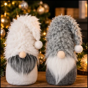 2x mały skrzat krasnal 29cm na prezent święta mikołaj gnom ozdoba szary/biały