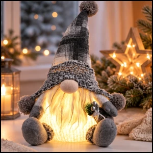 Skrzat świąteczny krasnal gnom 38 cm mikołaj duży szary świecący
