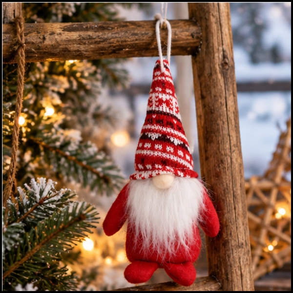 Skr­zat krasnal do zawieszenia święta mikołaj gnom 18cm czapka we wzory (7).jpg