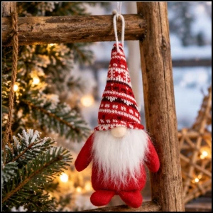 Skr­zat krasnal do zawieszenia święta mikołaj gnom 18cm czapka we wzory