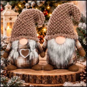 2x brązowe skrzaty krasnale 34cm para prezent dekoracja święta mikołaj gnomy świąteczne