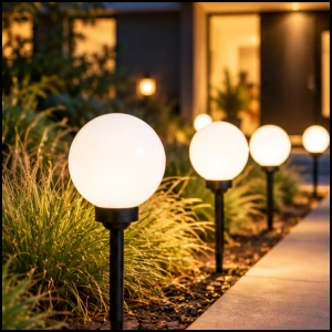 Lampa solarna 4 led wbijana czujnik zmierzchu do ogrodu 53cm biała kula ip44
