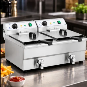 Frytkownica frytownica gastronomiczna dwukomorowa z kranami 230V 2x16L