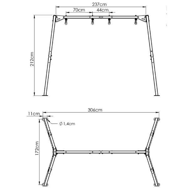 Huśtawka dwumiejscowa, na łożyskach,  stalowy stelaż 212x306 cm5.jpg